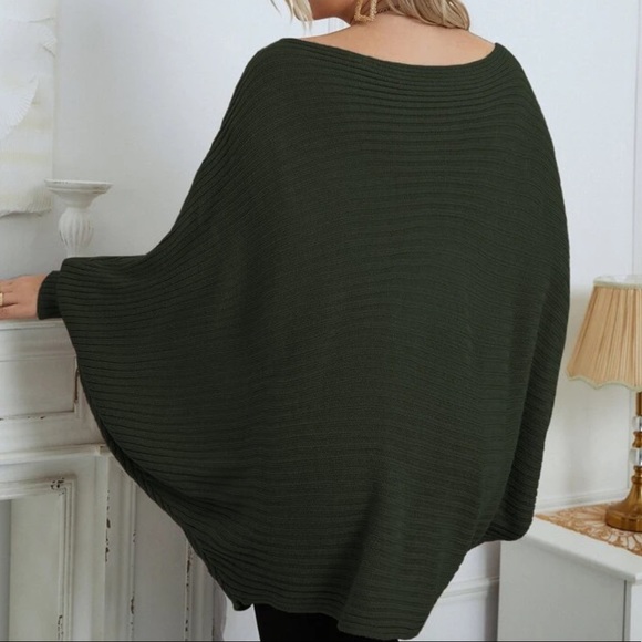 Black plus size dolman sleeve ribbed knit sweater - Picture 12 of 16